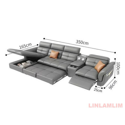 Modern Electric Recliner Sofa Bed with Adjustable Backrest, L-Shaped Multifunctional Italian Genuine Leather Sectional Couch