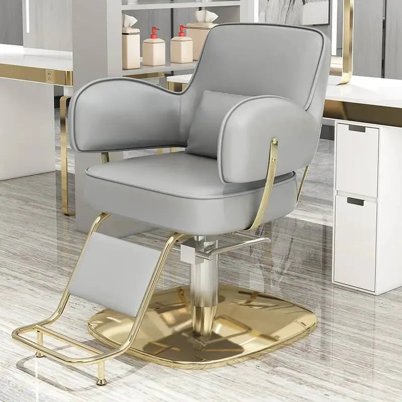 Round Chair Professional Barber Chairs Mirror Hair Salon Women's Beauty Men's Shaving Rotating Ergonomic Wheels Reclining Silla