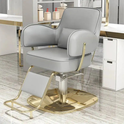 Round Chair Professional Barber Chairs Mirror Hair Salon Women's Beauty Men's Shaving Rotating Ergonomic Wheels Reclining Silla