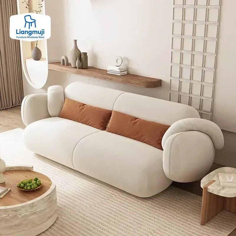 White Technology Cloth Sofa Set Modern King Size Foam Sponge Tatami Couch Large Reading Design Soft Big Bank Bedroom Furniture