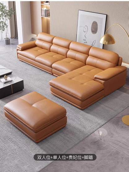 Nordic Italian light luxury leather sofa with a top layer of cowhide, modern and minimalist living room size,  art sofa