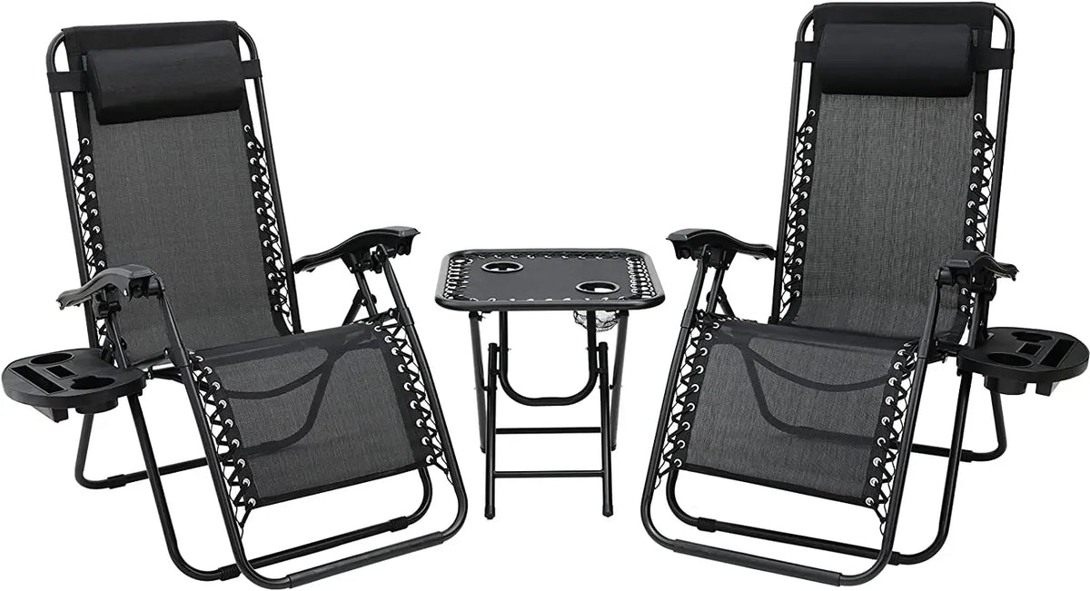 Homfa Garden Sun Lounger Set with Table Folding Adjustable Zero Gravity Recliner Chair Seat Indoor/Outdoor