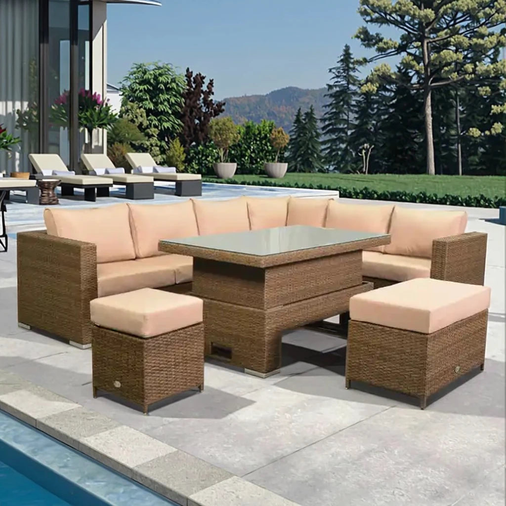 Waterproof Patio Sofa Set PE Wicker Rattan Sectional Outdoor Furniture Handmade Aluminum Contemporary Garden Rattan Sofa Set