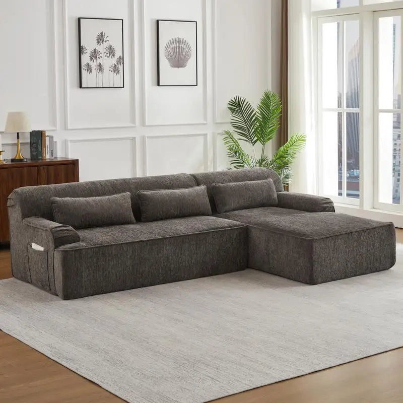 Luxury Chenille L-Shape Sectional Sofa, Minimalist Comfy Sleeper Couch for Living Room, Apartment & Reception Areas, No