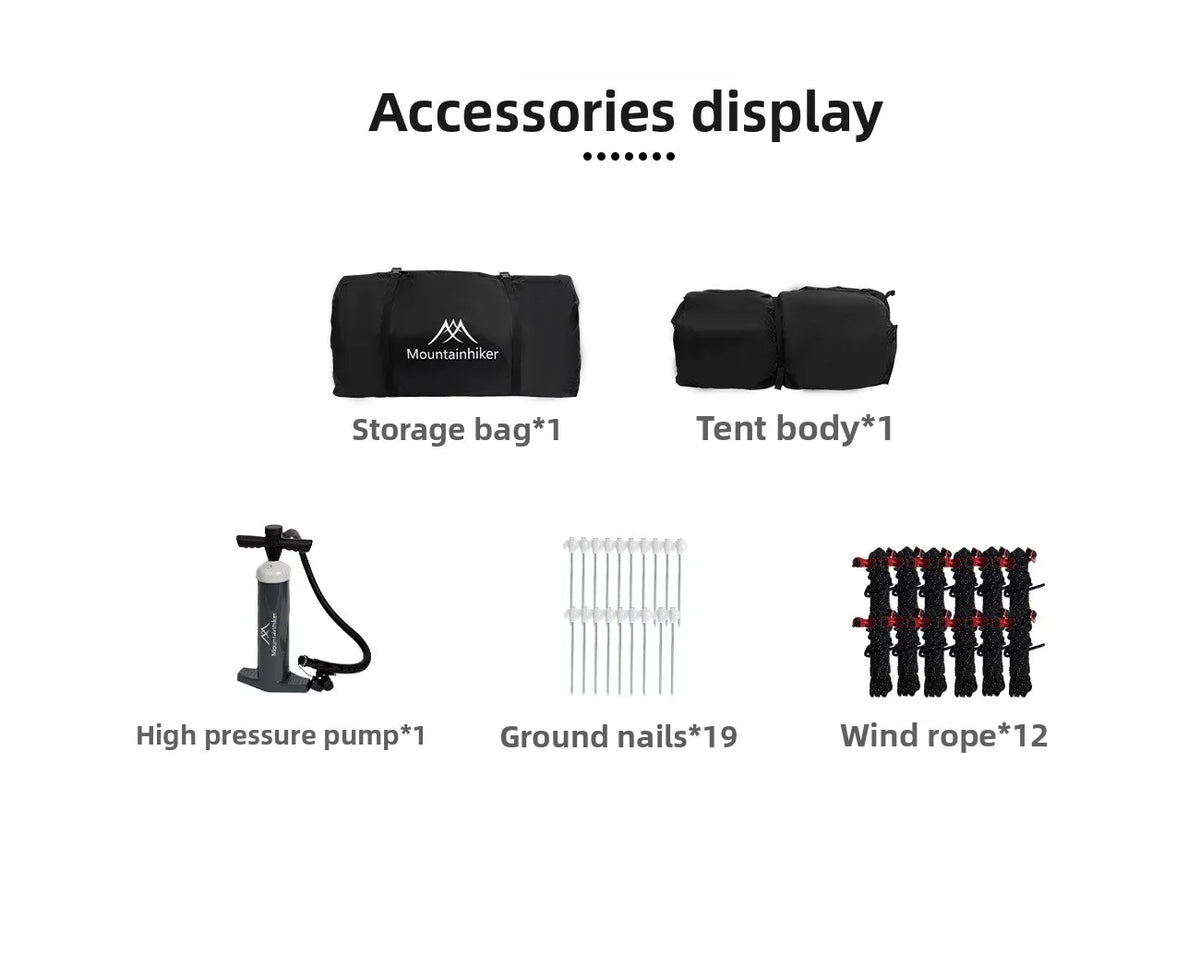 Mountainhiker 13.6㎡ Large Inflatable Tent Outdoor Camping 8-10 Person Tent Rainproof Family Awning Beach Quick Open Fishing Park