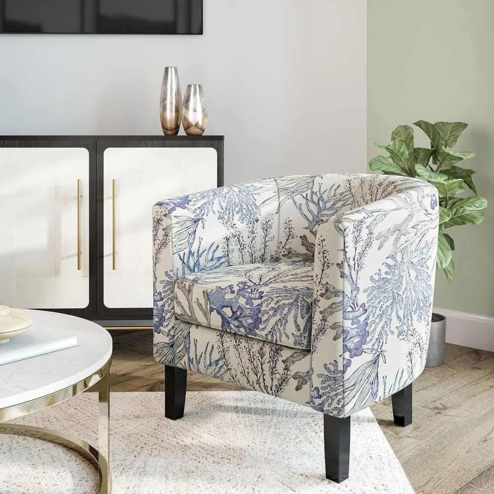 Linen Round Accent Barrel Chair, Club Tub Sofa Chair for Bedroom, Corner Chairs with Flared Legs and Cozy Soft Padding