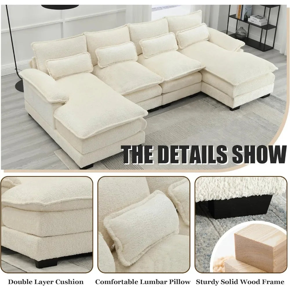 110'' U-Shaped Sectional Couch, Modern Chenille Extra Large Modular Sofa with 4 Cushions, Memory Foam Funiture Set with Double