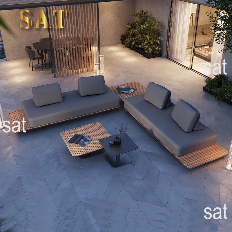nvModern Simple Outdoor Patio Teak Aluminum Alloy Waterproof Corner Sofa Combination Outdoor Furniture&