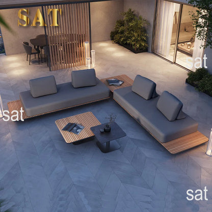 nvModern Simple Outdoor Patio Teak Aluminum Alloy Waterproof Corner Sofa Combination Outdoor Furniture&
