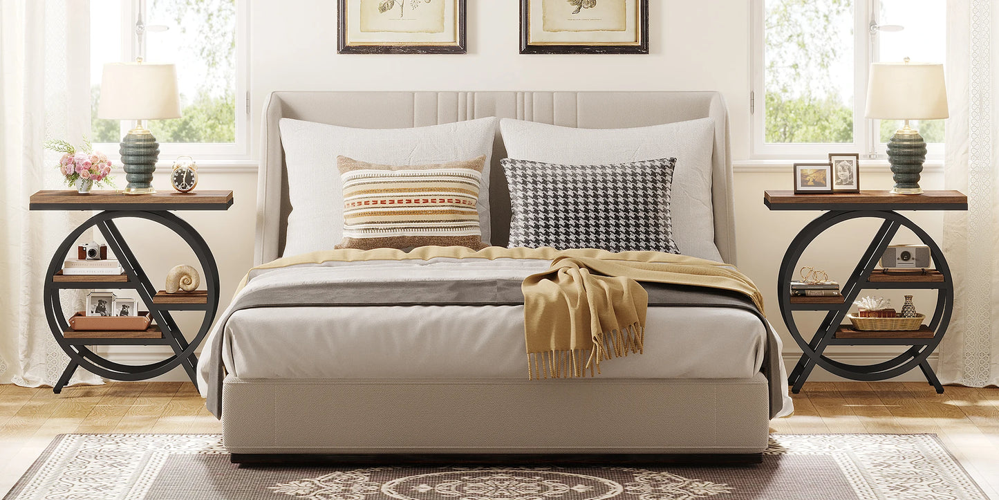 Tribesigns End Table for Living Room, 3-Tier Narrow Side Table with Storage, Wood Sofa Side Table with Geometric Metal Frame