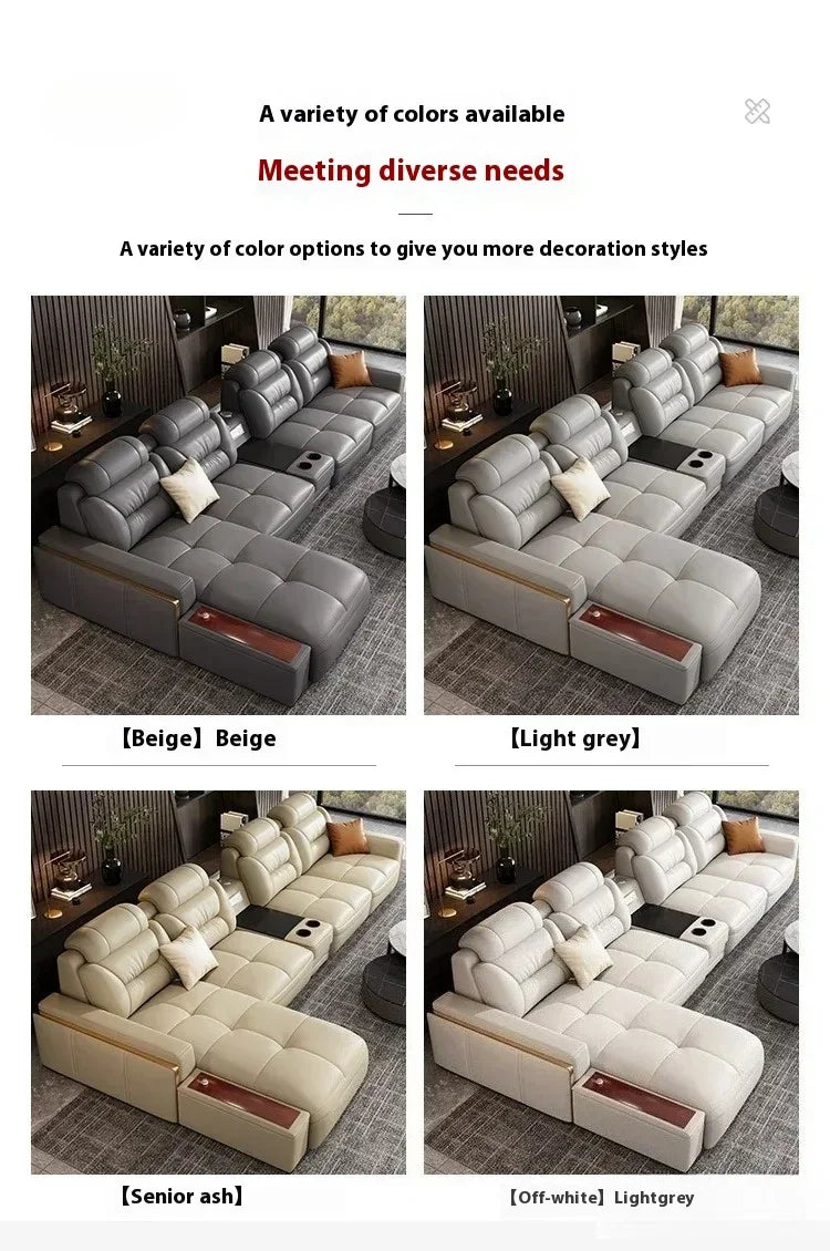Premium Italian Genuine Leather Sectional Sofa Sets Couch Sofas with USB and Bluetooth Speaker - MANBAS Living Room Furniture