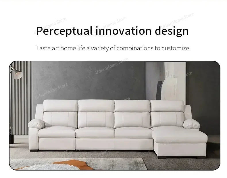 L-shaped Living Room Sofa Leather Electric Recliner Sofa Multi-functional Sofa Bed Folding Small Furniture with Storage Space
