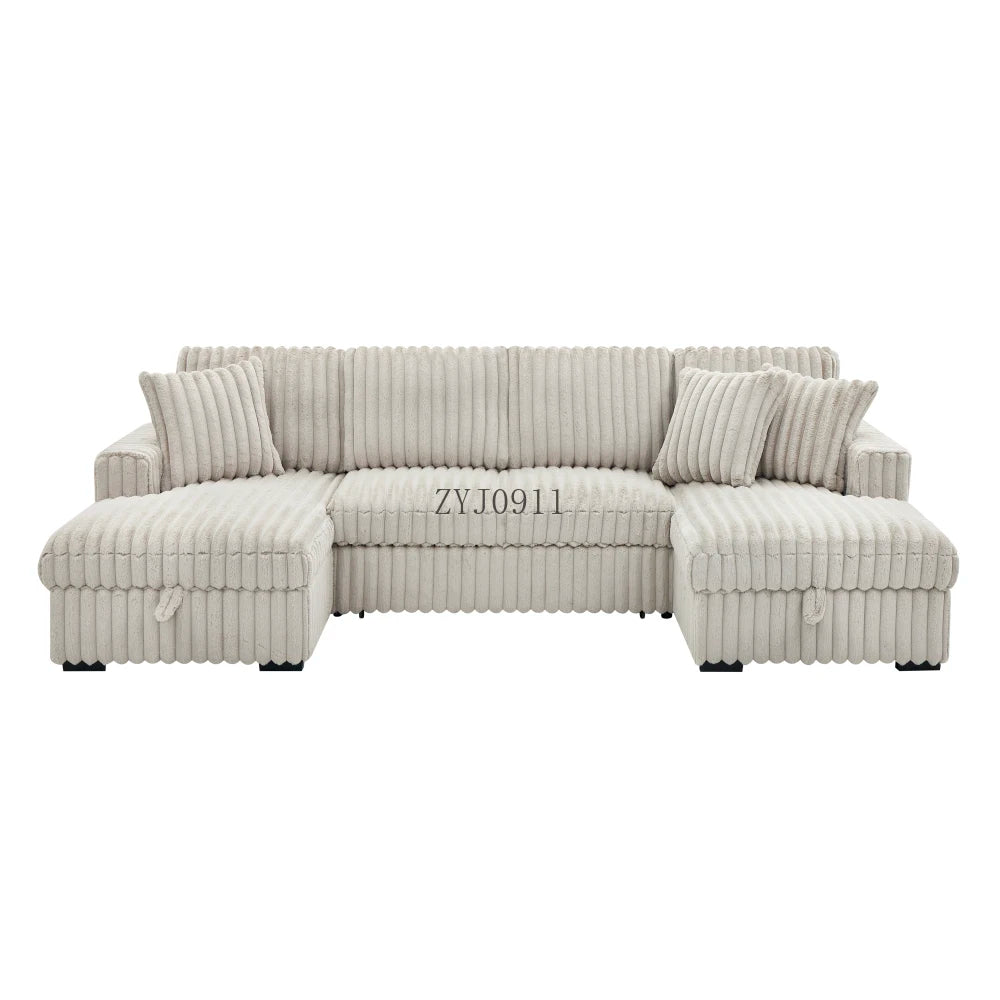 U-chair, 122-in-2 pull-out bed, living room with double storage sectional plush corduroy sofa