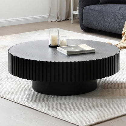 31.49" Matt Round Coffee Table, Nesting Pedestal Coffee Tables for Living Room Farmhouse Mid Century Modern Coffee Table