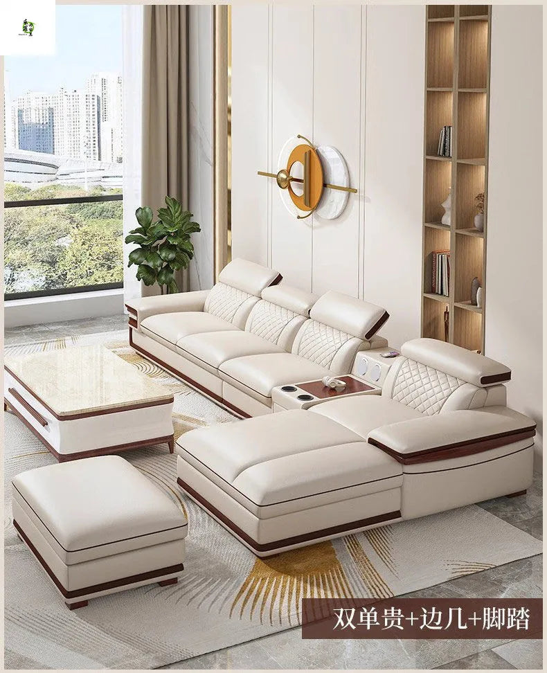 Modern simple leather sofa living room home light luxury sofa concubine combination