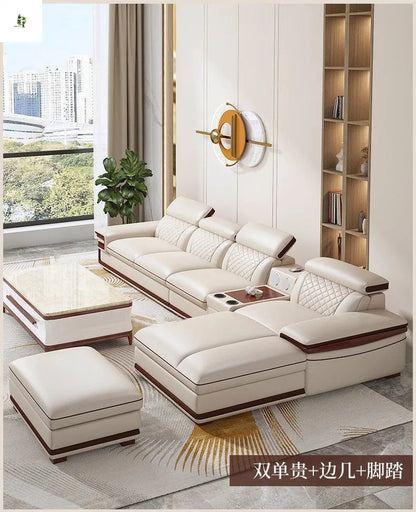 Modern simple leather sofa living room home light luxury sofa concubine combination