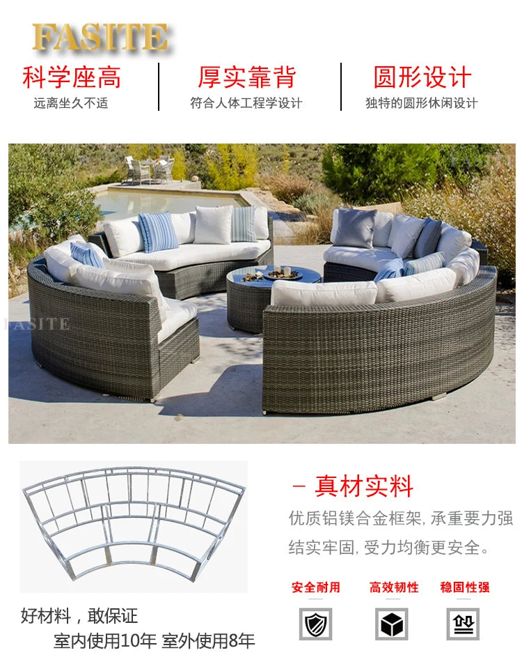Outdoor Rattan Sofa Circular Villa Terrace Courtyard Rattan Art Living Room Leisure
