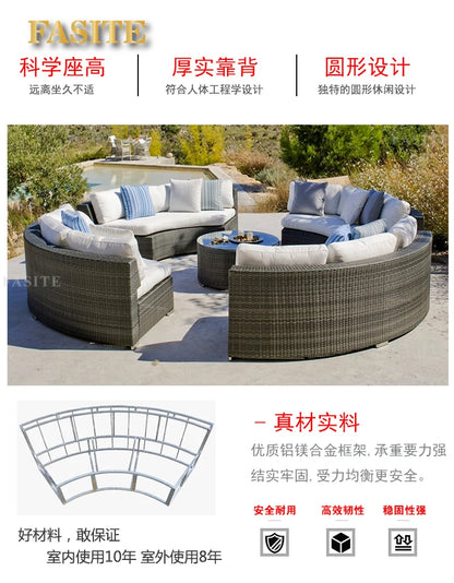 Outdoor Rattan Sofa Circular Villa Terrace Courtyard Rattan Art Living Room Leisure