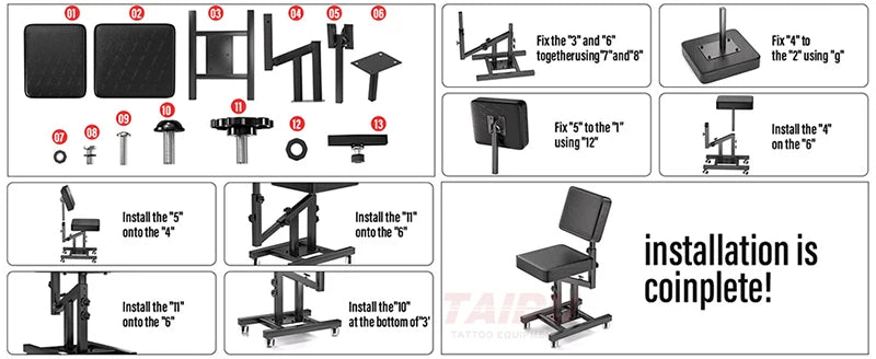 TAIDU Multi Functional Tattoo Bench Leathery Back Adjust Tattoo Chair Steel Frame Lift Tattoo Salon Chairs For Tattoo Artist