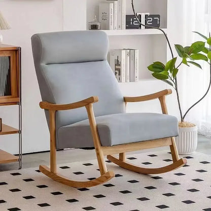 Wooden Rocking Chair Lounge Chair High Backrest Rocking Armchair Accent Chair with Lumber Pillow