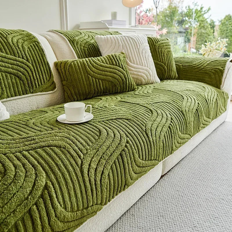 1PC Wave Striped Sofa Cover Solid Color Thicken Plush Sofa Towel Covers Non-slip Couch Slipcovers Sofa Mat for Living Room