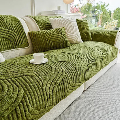 1PC Wave Striped Sofa Cover Solid Color Thicken Plush Sofa Towel Covers Non-slip Couch Slipcovers Sofa Mat for Living Room