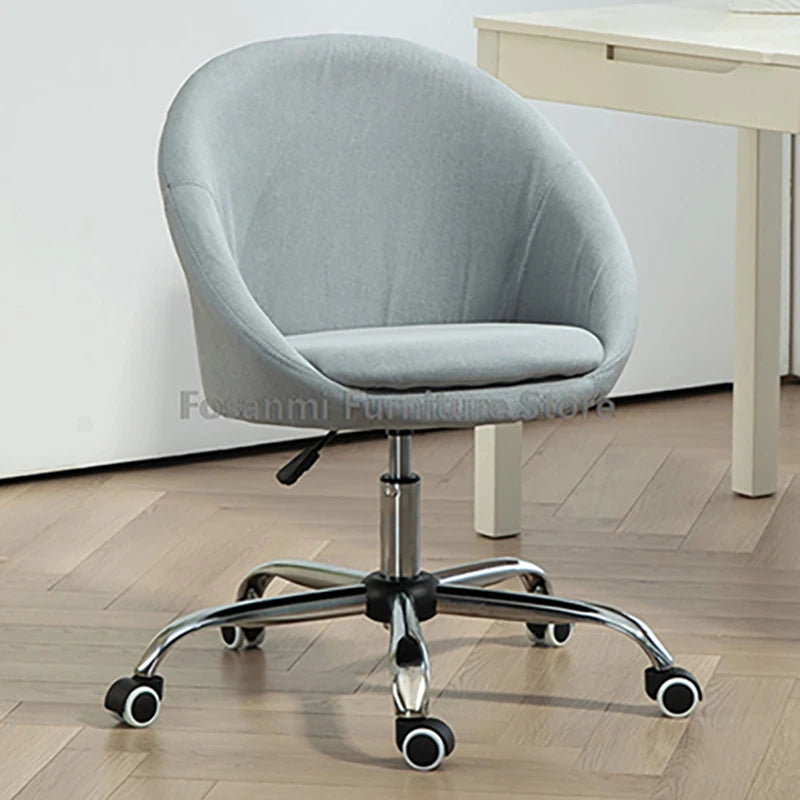 Minimalist Linen Fabric Office Computer Chair with Curve Seat Comfortable Home Swivel Vanity Chair Adjustable Height Desk Chairs