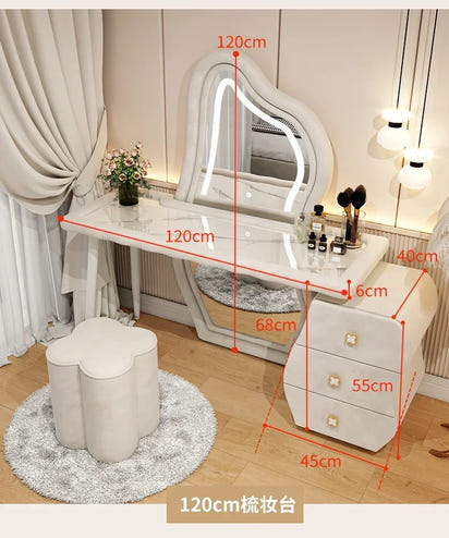 User-friendly Nordic Led Mirror Dressing Table Brown Drawer Bedroom Light Dressing Table Beautiful Storage Furniture Comfy