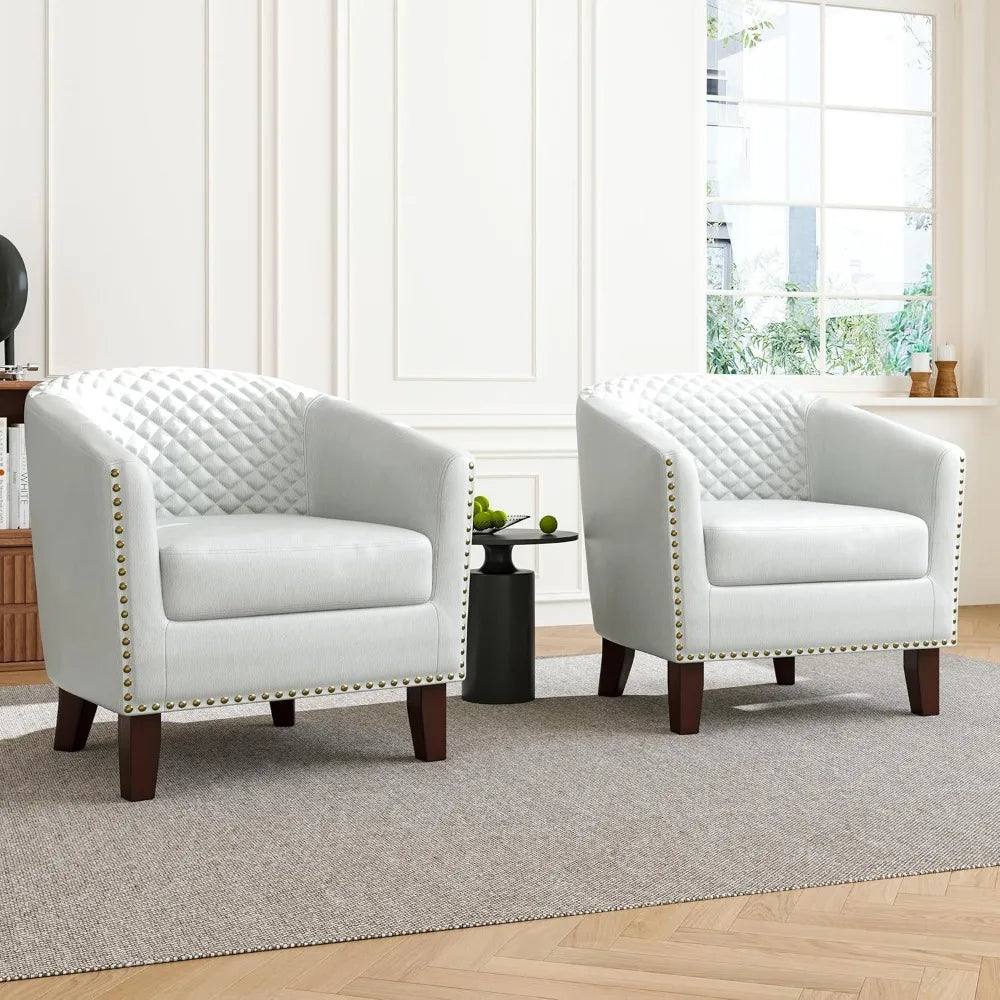 Upholstered Faux Leather Club Chair with Nailed Trim, Comfortable Reading Armchair for Living Room or Bedroom Reception Area