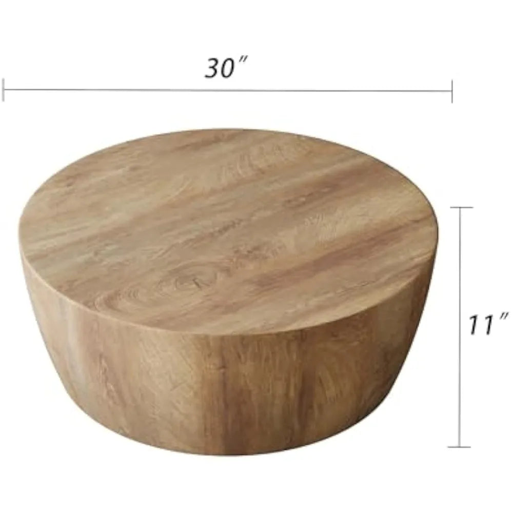 Rustic Drum Coffee Table for Living Room Round Center Table Modern Drum-Shape Wooden Cocktail Table for Home Office - Fully Asse