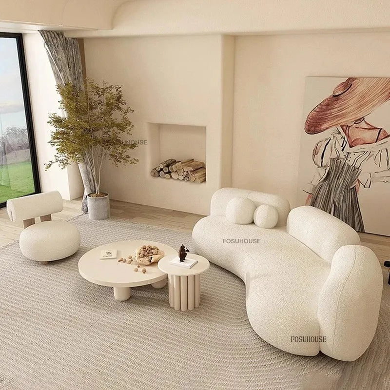 Lamb Velvet Curved Living Room Sofas Designer Living Room Furniture Beauty Salon Clothing Store Reception Sofa Luxury Sofa Bed