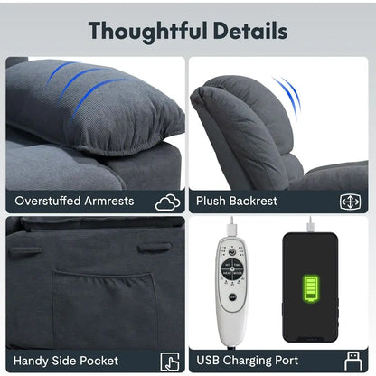 Adult Swivel Rocker Recliner with Massage & Heat, Manual Rocking Chair featuring USB Port and Side Pocket, Ideal for Small Space