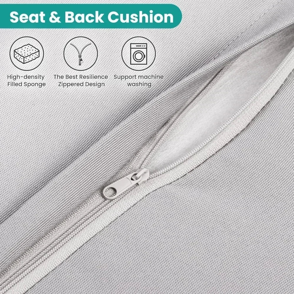 seven-piece outdoor patio furniture set with dining table and chairs, all-weather wicker conversation set including ottoman