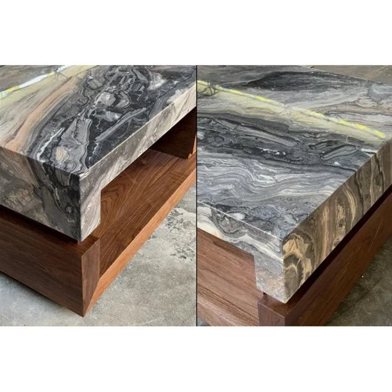 a163  Bulgari black marble luxury stone coffee table living room new walnut light luxury high sense