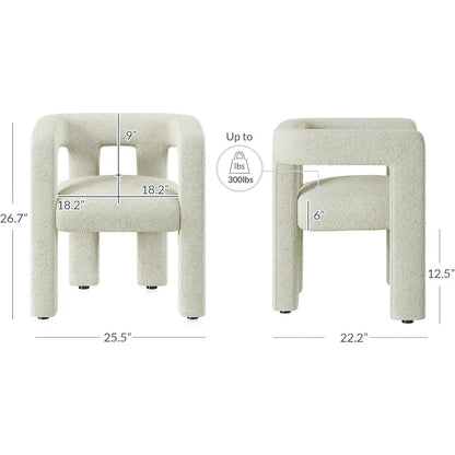 Modern Boucle Barrel Dining Chair, Upholstered Linen Kitchen Boucle Armchair with Sidearms and Back, for Dining Room Living Roo