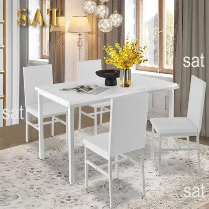 # Hot Sales Dining Table Set For 4- Space And Chairs For 4 Modern Style Faux Marble Tabletop & 4 Blue Velvet Chairs For Dining R
