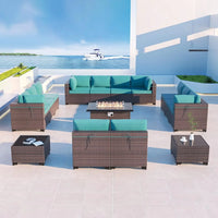 Outdoor Patio Furniture with Propane Fire Pit Table Sectional Sofa Conversation Sets w/ETL Approved