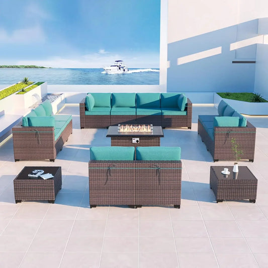 Outdoor Patio Furniture with Propane Fire Pit Table Sectional Sofa Conversation Sets w/ETL Approved