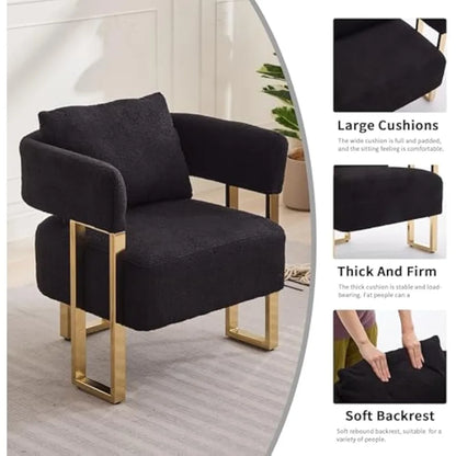 modern barrel accent chairs set of 2, living room side chairs with golden metal legs soft teddyupholstered reading armchairs no