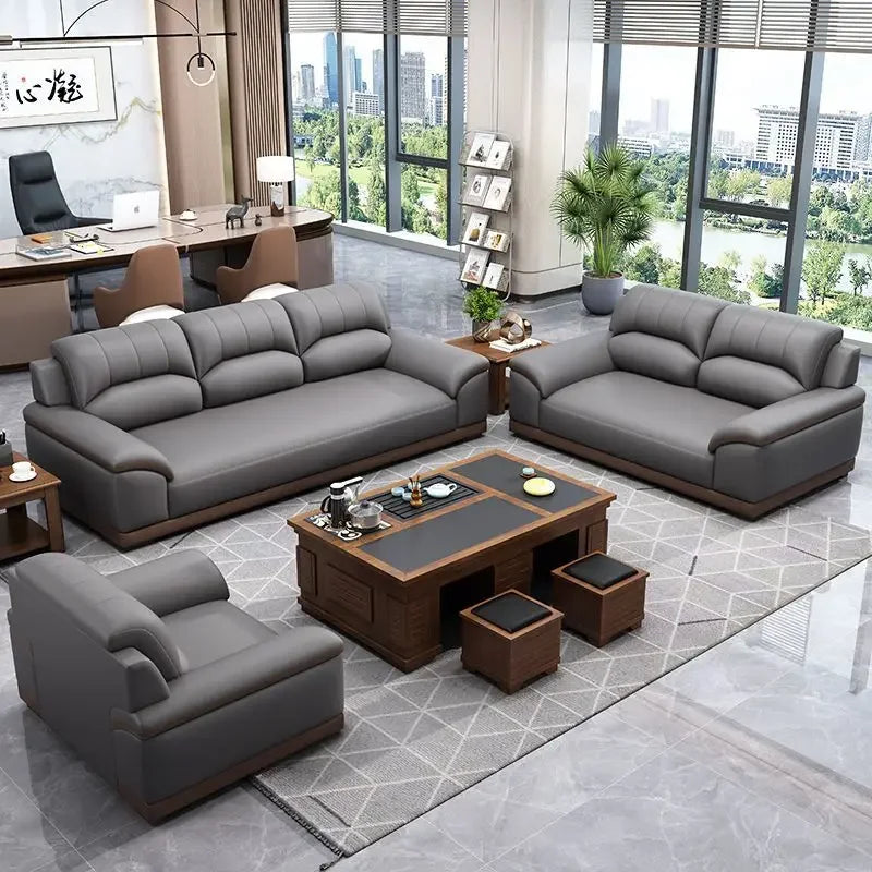 Leather latex office sofa, piano key combination sofa