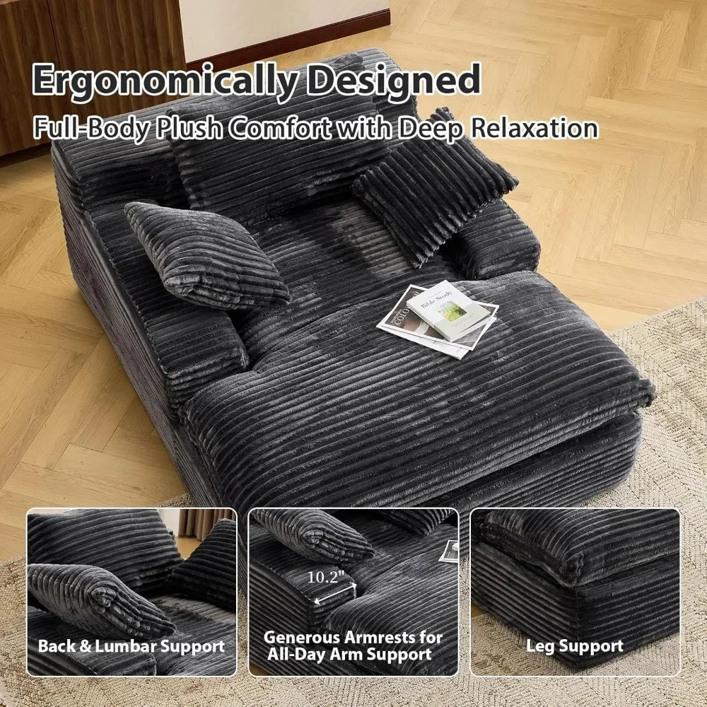67" Boneless Chaise Lounge Chair Indoor Oversized Corduroy Upholstered Sofa Bed Deep Seat Sleeper Couch Reading Chair Cloud