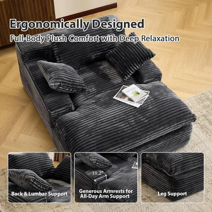 67" Boneless Chaise Lounge Chair Indoor Oversized Corduroy Upholstered Sofa Bed Deep Seat Sleeper Couch Reading Chair Cloud