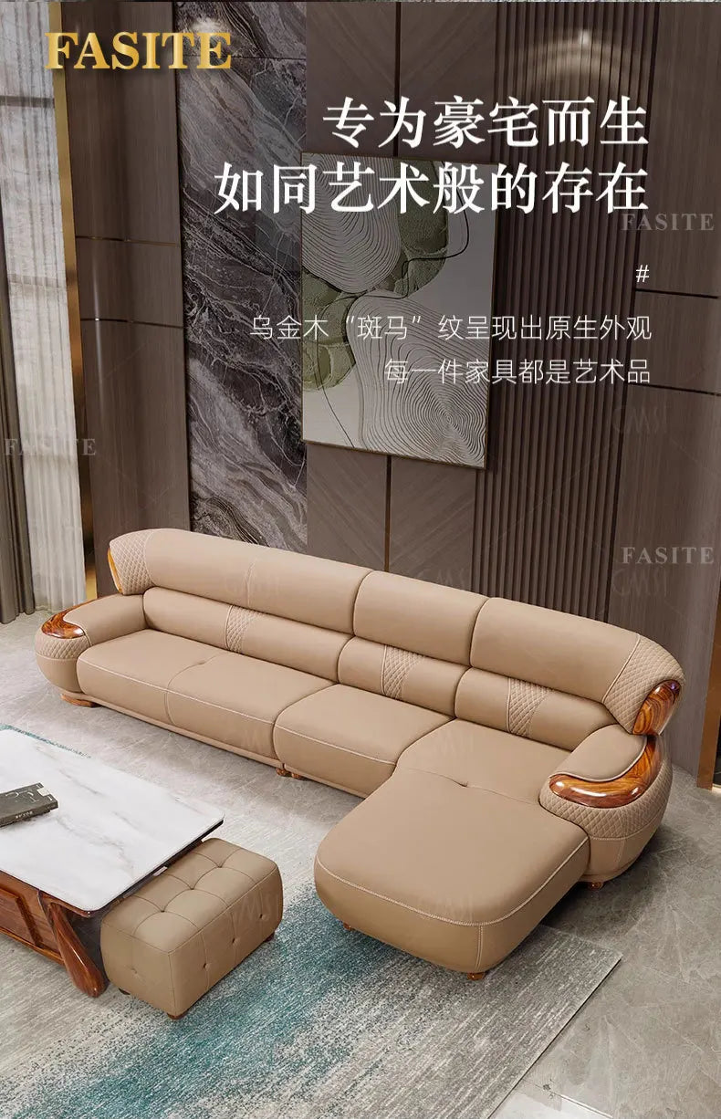 2024 new ebony leather sofa corner new Chinese living room high-end first-layer cowhide sofa solid wood furniture