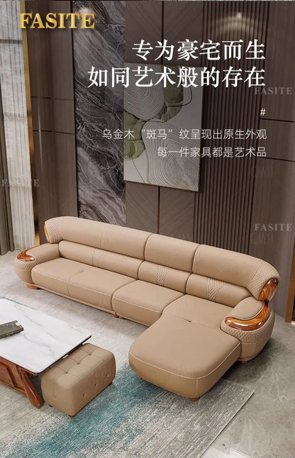 2024 new ebony leather sofa corner new Chinese living room high-end first-layer cowhide sofa solid wood furniture