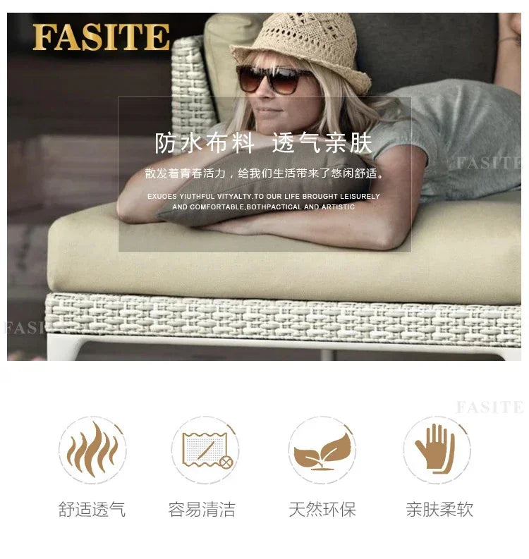 Rattan Sofa Nordic Villa Area Courtyard Outdoor Sofa Furniture Model Room Outdoor Soft Decoration Bed Recliner Waterproof