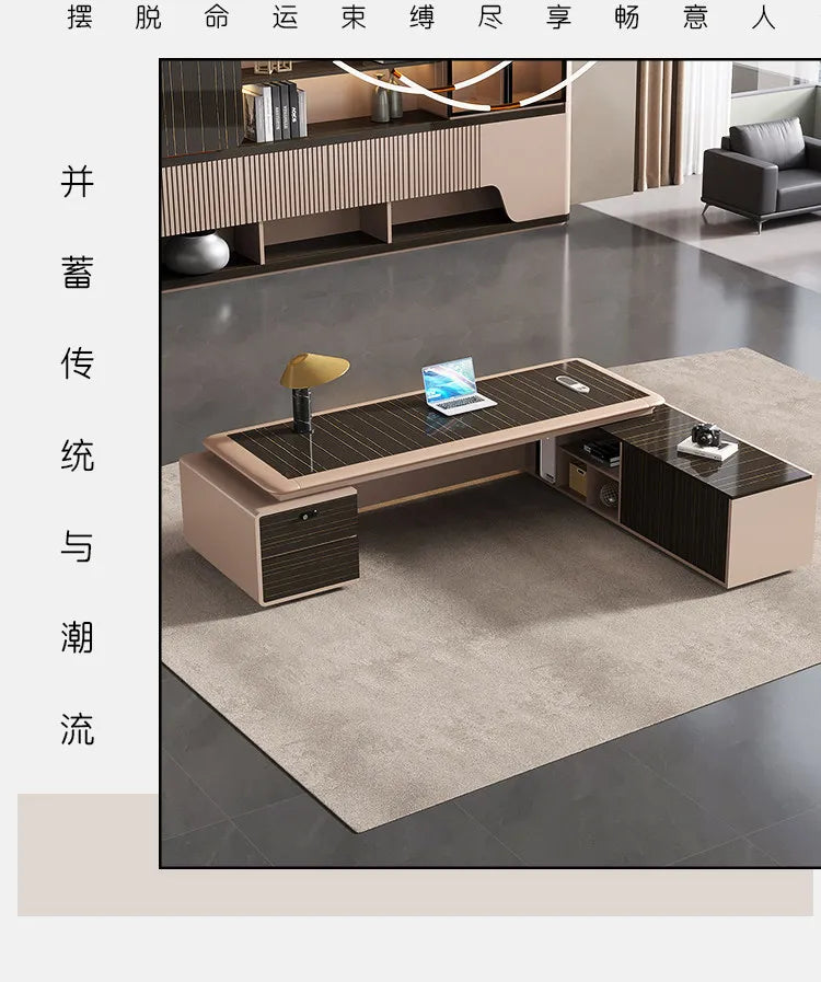 luxury Computer Office Desk Standing L Shaped Writing Boss Table Lift Up Table Gaming Sedentary Filing Cabinet Boss Furniture