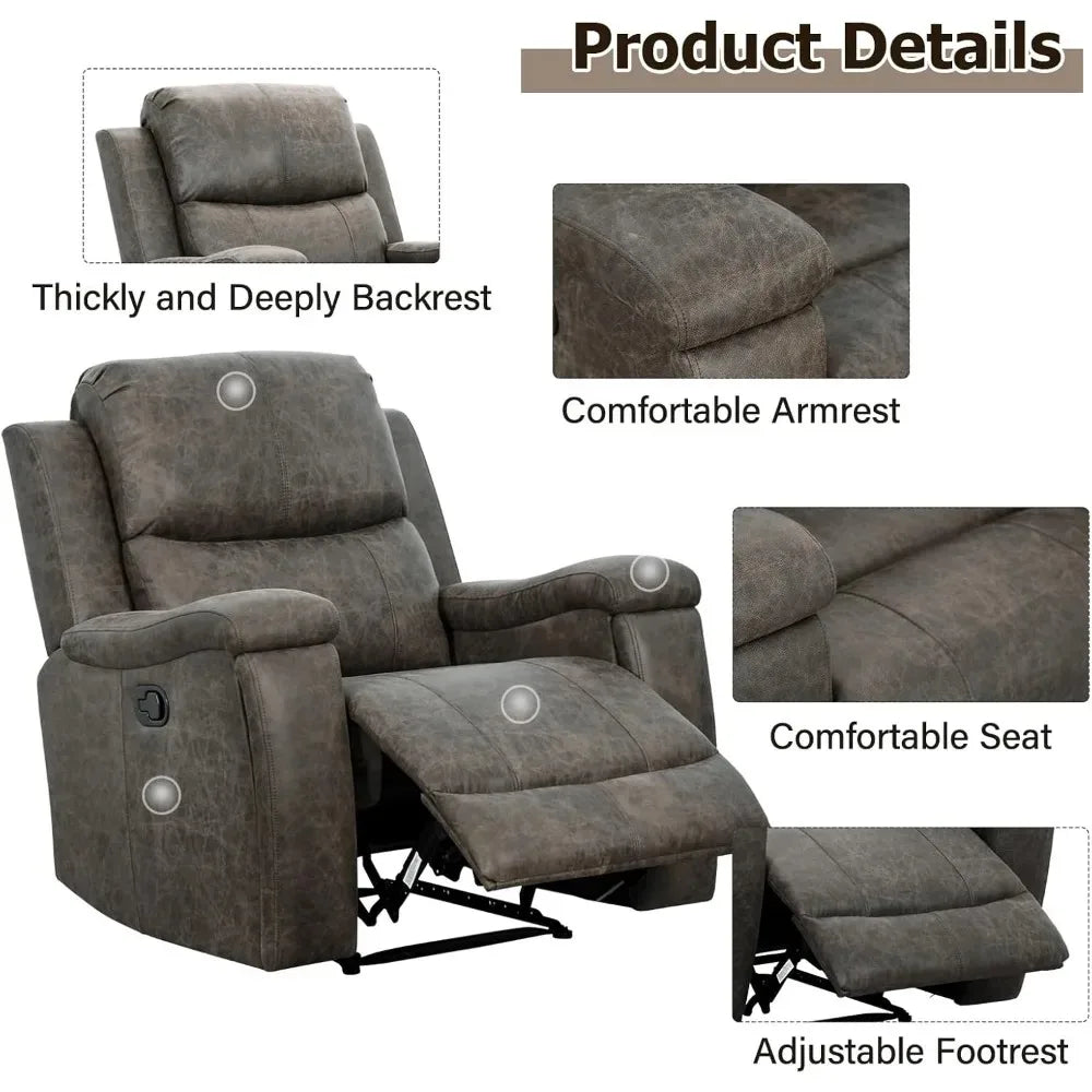 Leather Recliner Chair, Classic and Traditional Manual Recliner Chair with Overstuffed Arms and Back, Manual Single Sofa with Pa