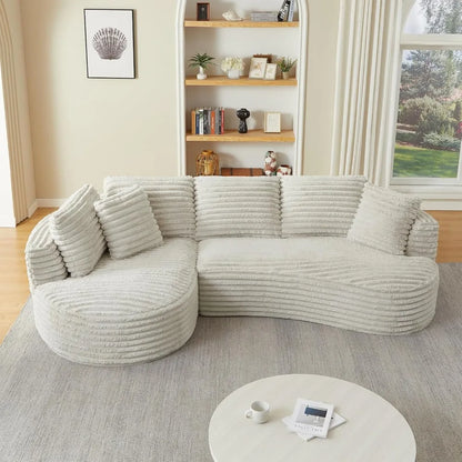 Deep Seated L-Shaped Cloud Sofa with Oversized Chaise, Sleeper Sectional Couch in Corduroy for Comfortable Relaxation