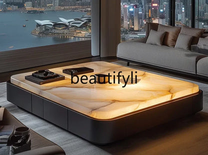 Square luxury stone leather luminous jade coffee table large flat-floor villa living room modern marble