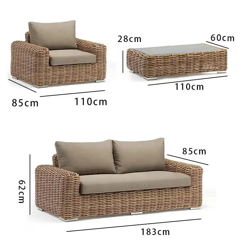 Balcony Living Room Furniture Sofa Set Pet Wooden PE Rattan Home Furnitures Modern Outdoor Patio Sofa Set Garden Furniture